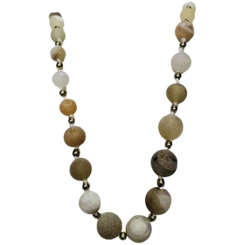 Vintage Tan Spherical Large Beaded Round Long Graduated Stone Necklace 40”